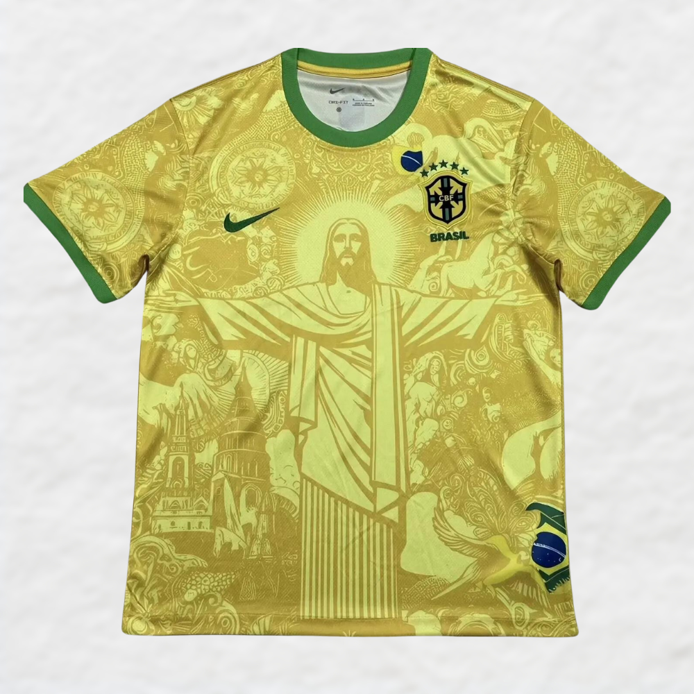 BRASILIEN 2024/25 Gelbes „JESUS CHRISTUS DER ERLÖSER“-SONDERAUSGABE-TRIKOT